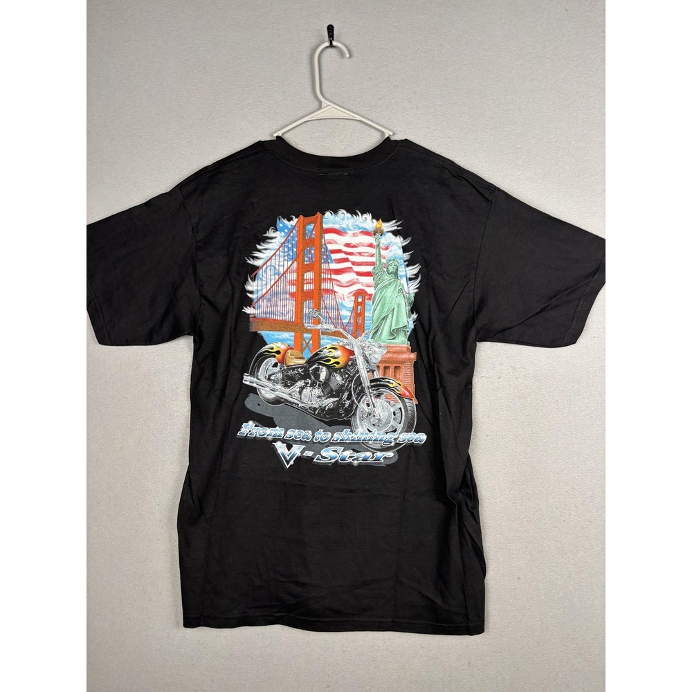 Onice Sportswear Shirt Mens Large Black V-Star Motorcycle Graphic Statue Liberty